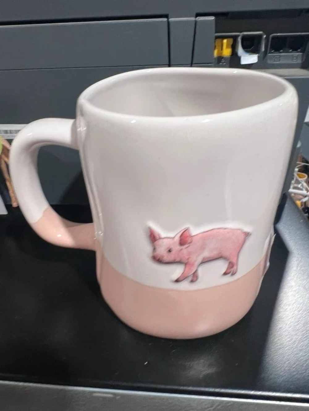 Pink and White Ceramic Mug with Pig Motif